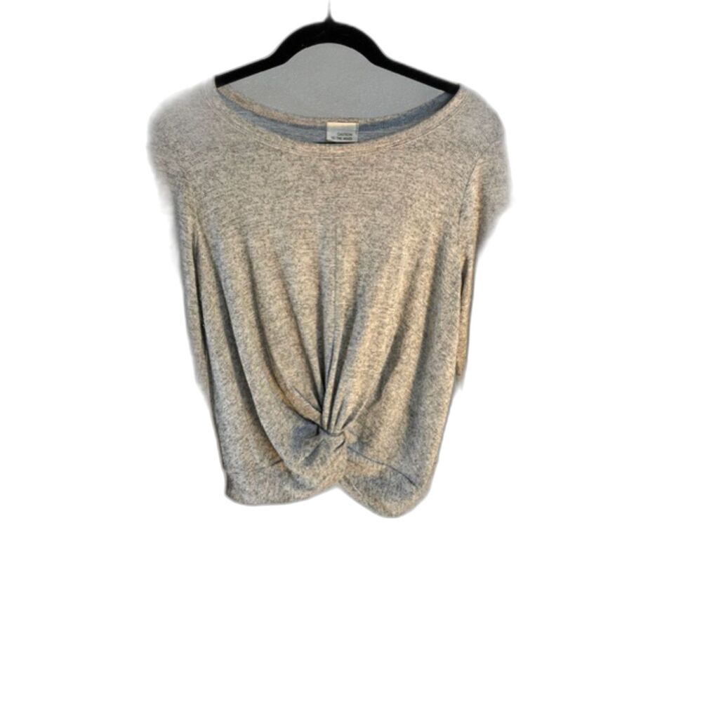 Caution to the Wind Gray Twist Front Crop Top Long Sleeve Soft Knit